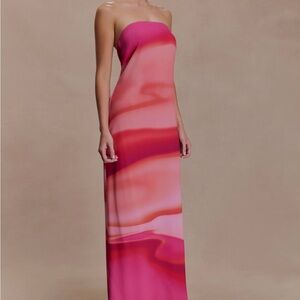 Meshki Chiffon Strapless Sunset Pink Maxi Dress